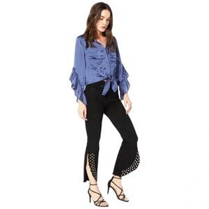 NWT MISA LOS ANGELES SUPERSTAR CROPPED FLARE GROMMET FRINGE JEANS